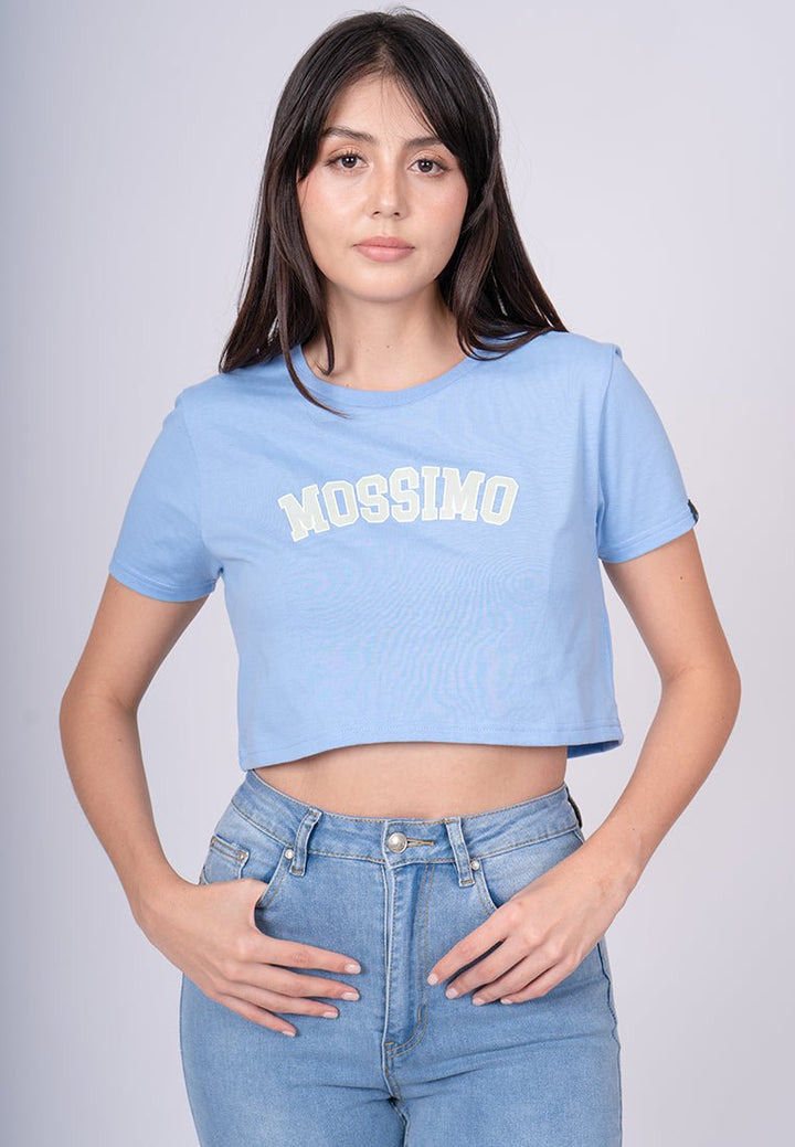 Placid Blue with Mossimo Big Varsity Flat and High Density Print Super Cropped Fit Tee - Mossimo PH