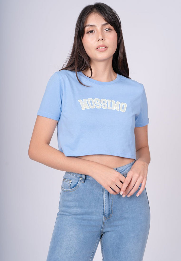 Placid Blue with Mossimo Big Varsity Flat and High Density Print Super Cropped Fit Tee - Mossimo PH