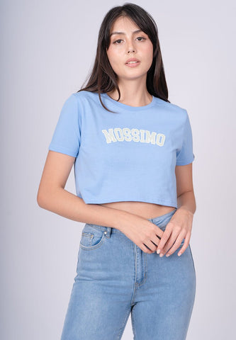 Placid Blue with Mossimo Big Varsity Flat and High Density Print Super Cropped Fit Tee - Mossimo PH