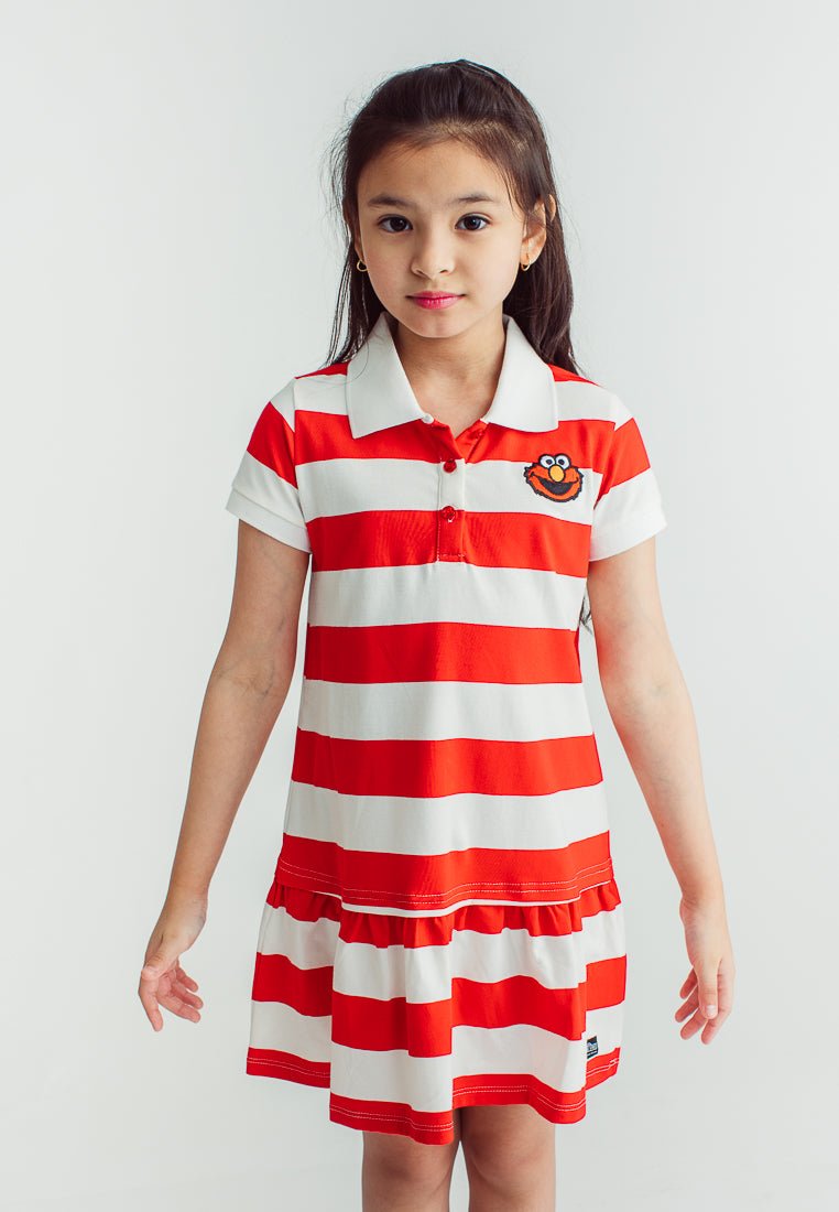 Red Sesame Street Girls Striped Polo Dress with Embroidery - Mossimo PH
