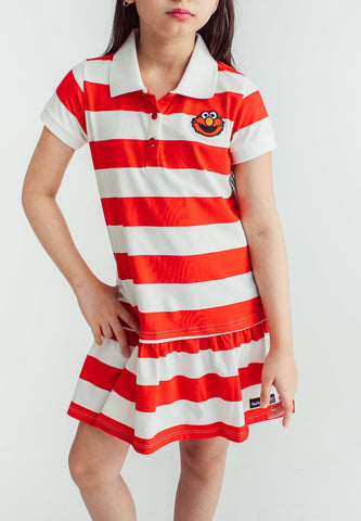 Red Sesame Street Girls Striped Polo Dress with Embroidery - Mossimo PH