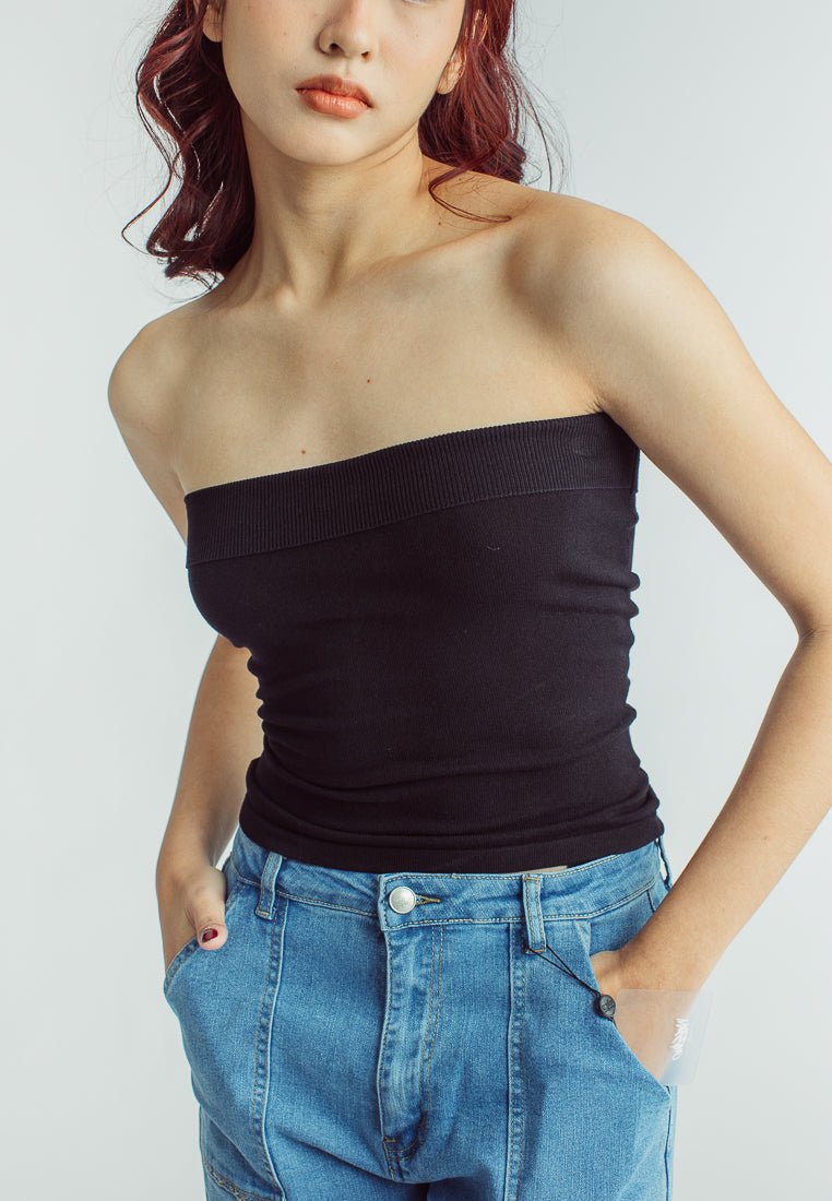 Regina Black Cropped Knitted Tube Top - Mossimo PH