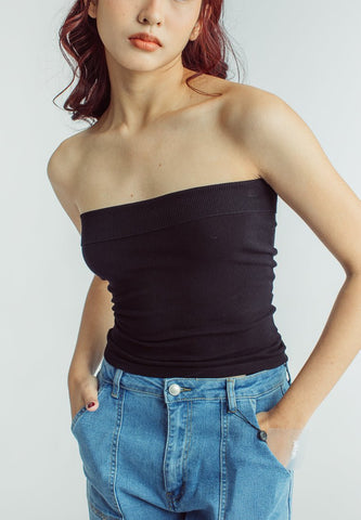Regina Black Cropped Knitted Tube Top - Mossimo PH