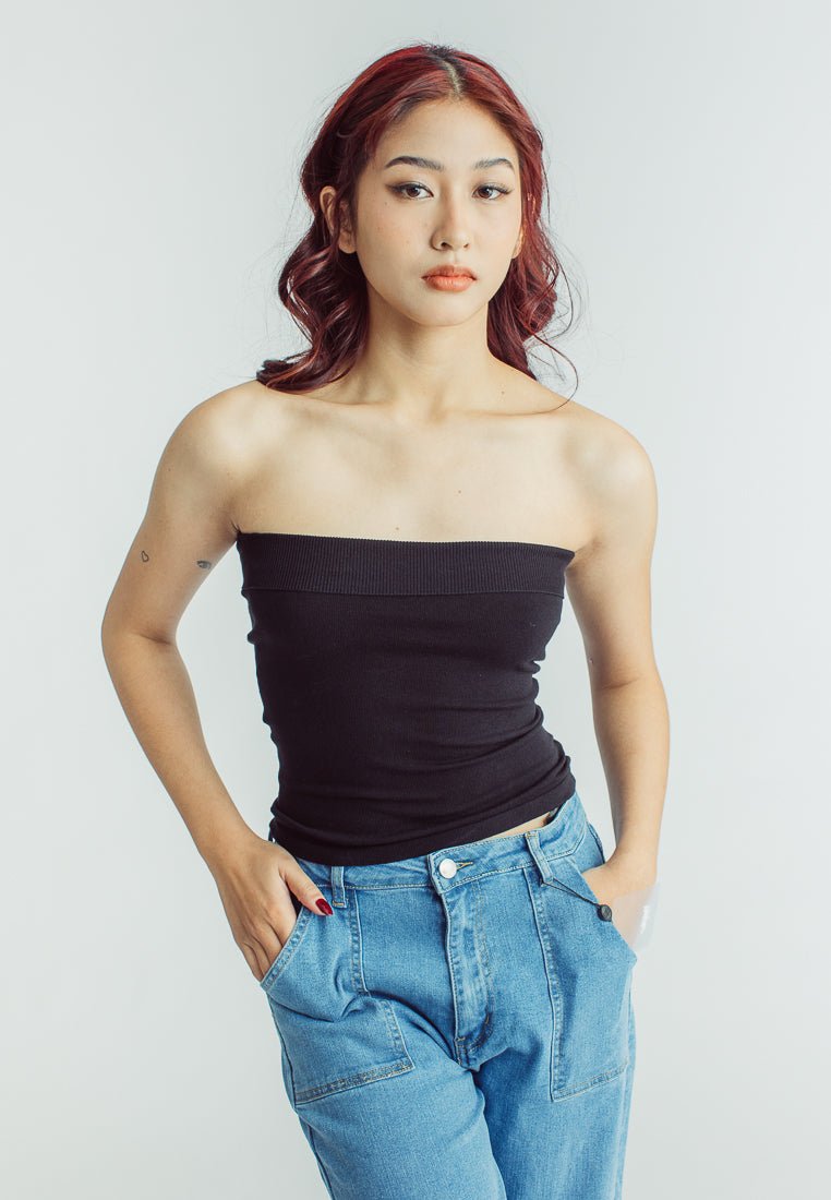 Regina Black Cropped Knitted Tube Top - Mossimo PH