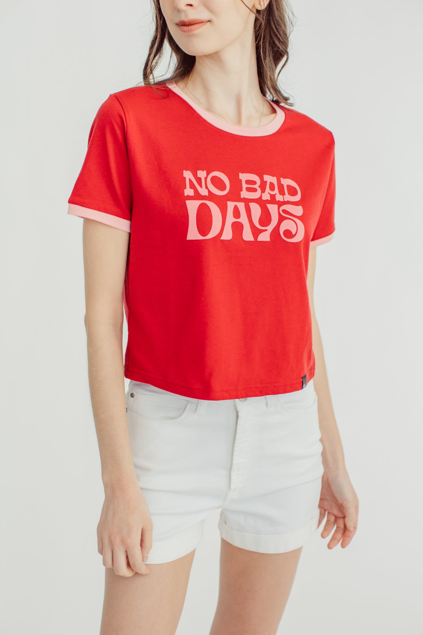 Rio Red with No Bad Days Statement on Ringer Classic Cropped Fit Tee - Mossimo PH
