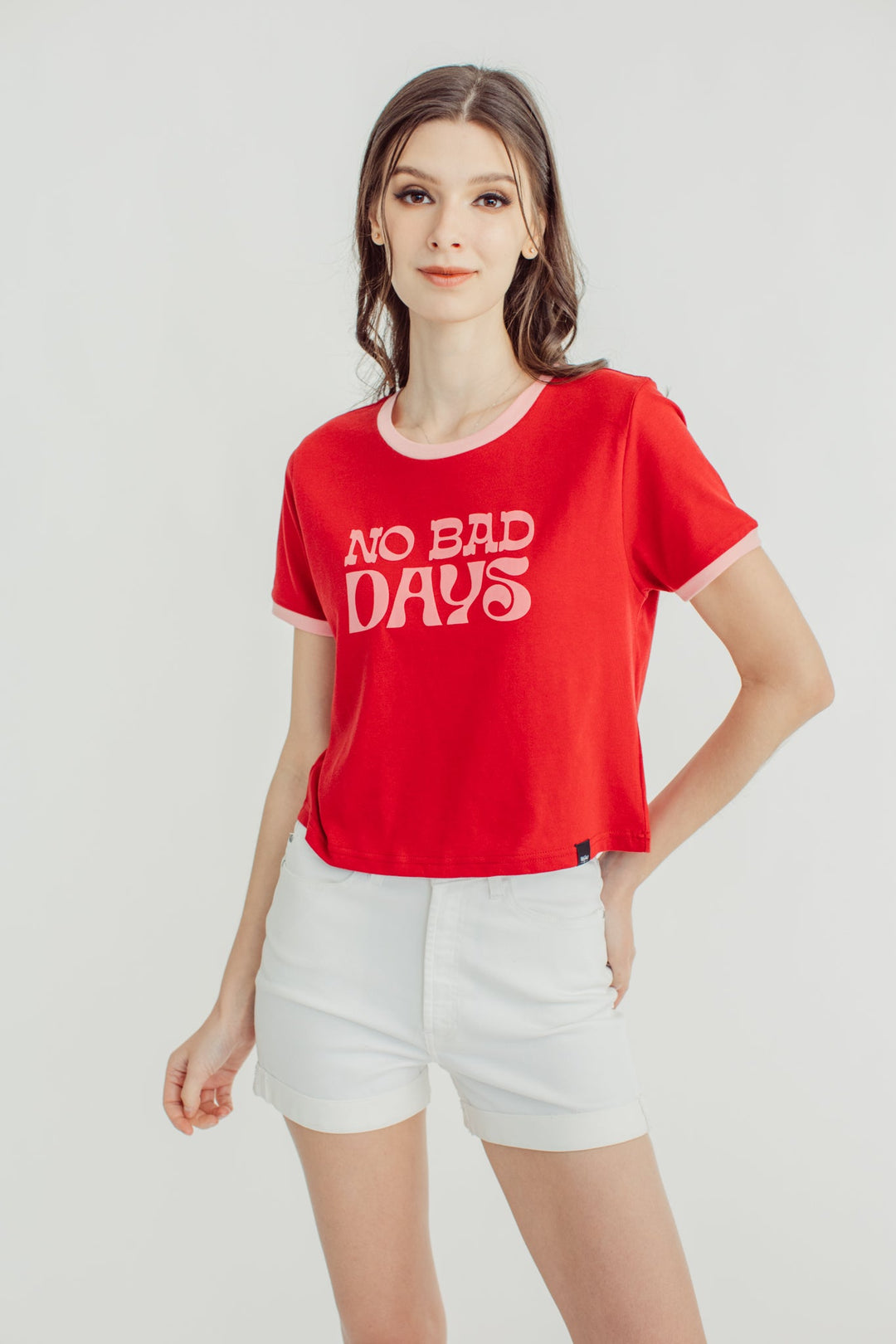Rio Red with No Bad Days Statement on Ringer Classic Cropped Fit Tee - Mossimo PH