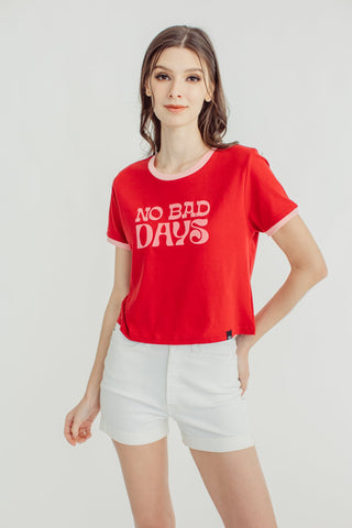 Rio Red with No Bad Days Statement on Ringer Classic Cropped Fit Tee - Mossimo PH