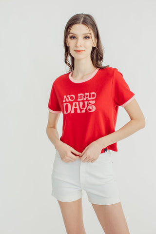 Rio Red with No Bad Days Statement on Ringer Classic Cropped Fit Tee - Mossimo PH