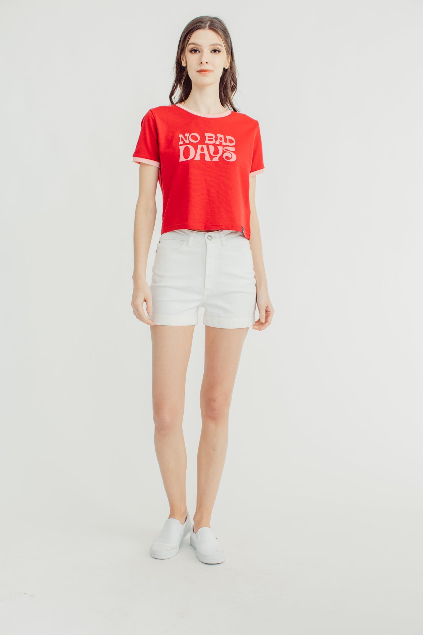Rio Red with No Bad Days Statement on Ringer Classic Cropped Fit Tee - Mossimo PH
