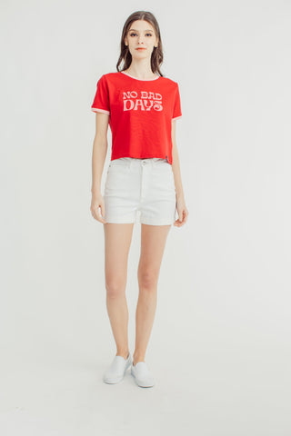Rio Red with No Bad Days Statement on Ringer Classic Cropped Fit Tee - Mossimo PH