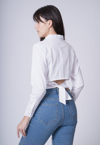 Rizelle Spread Collar Cropped Buttondown with Ribbon Tie - Mossimo PH
