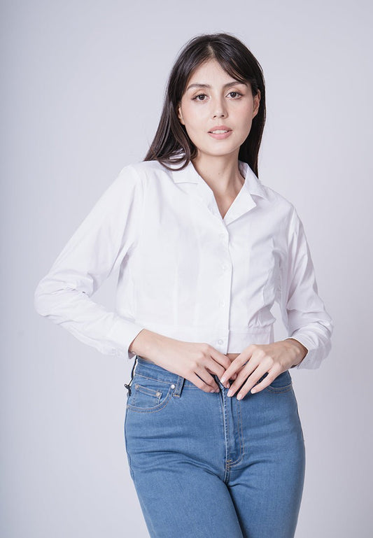 Rizelle Spread Collar Cropped Buttondown with Ribbon Tie - Mossimo PH