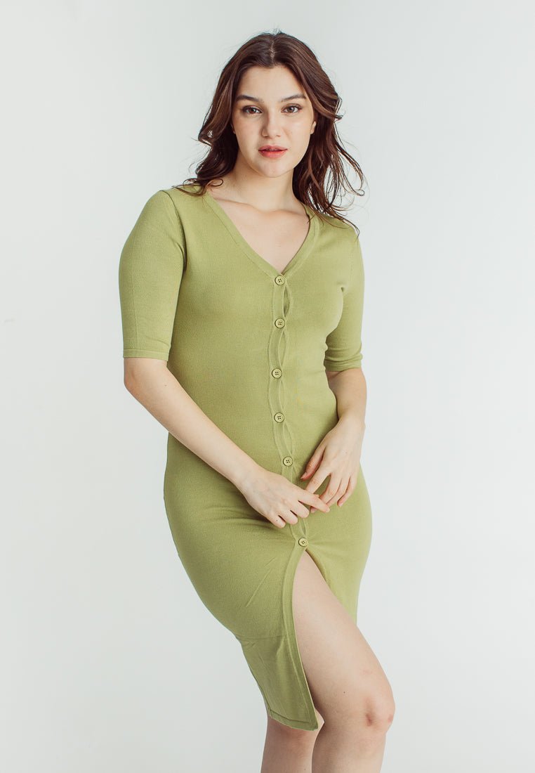 Roxanne Green Knee Length Button Down Knit Dress Mossimo PH
