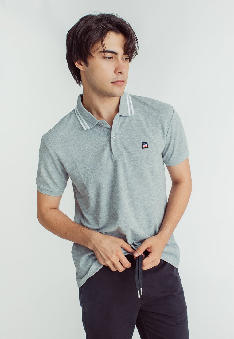 Sebastian Heather Gray Classic Stripes Polo with Woven Patch Embroidery - Mossimo PH