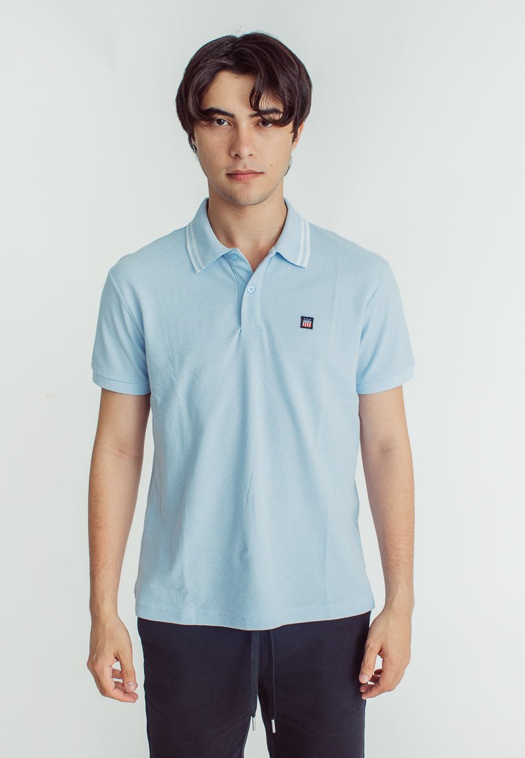 Sebastian Light Blue Classic Stripes Polo with Woven Patch Embroidery - Mossimo PH