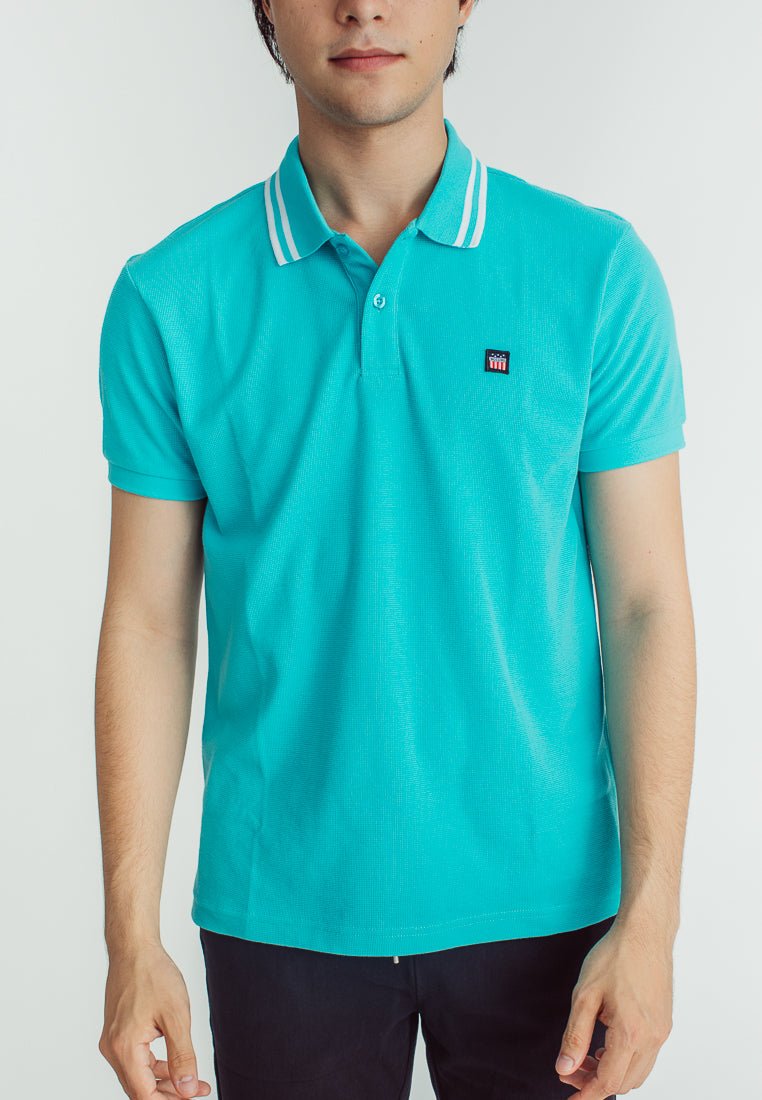 Sebastian Teal Classic Stripes Polo with Woven Patch Embroidery - Mossimo PH