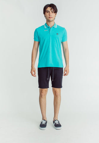 Sebastian Teal Classic Stripes Polo with Woven Patch Embroidery - Mossimo PH