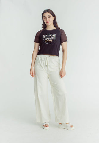Stacy Cream Wide Leg High Waist with Drawstring on Waistband - Mossimo PH