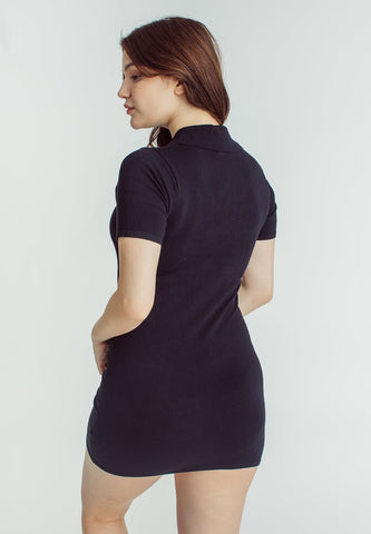 Stephanie Black Long Sleeve Knit Dress with Collar - Mossimo PH