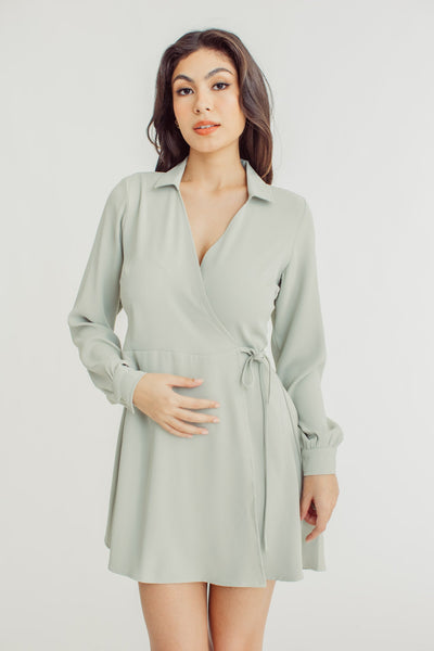 Vianne Sage Green V Neck Wrap Dress with Collar - Mossimo PH
