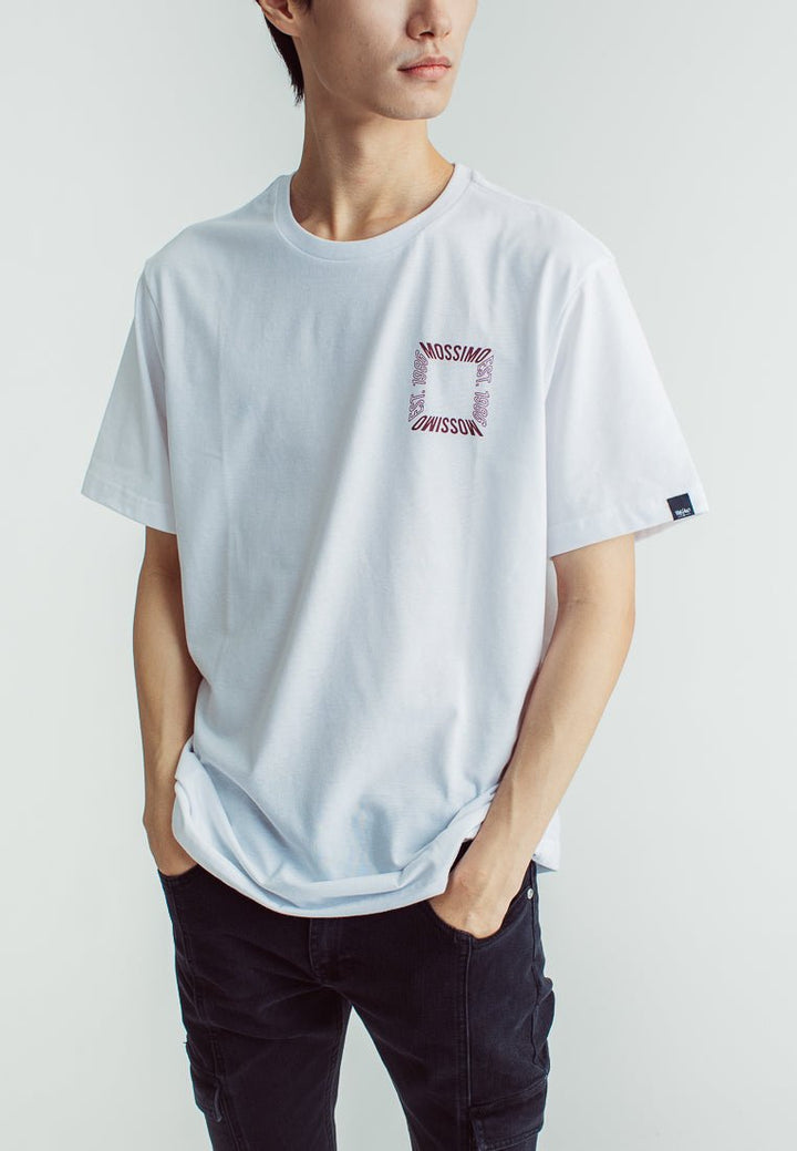 White Basic Round Neck Comfort Fit Tee with Back Flat Print - Mossimo PH