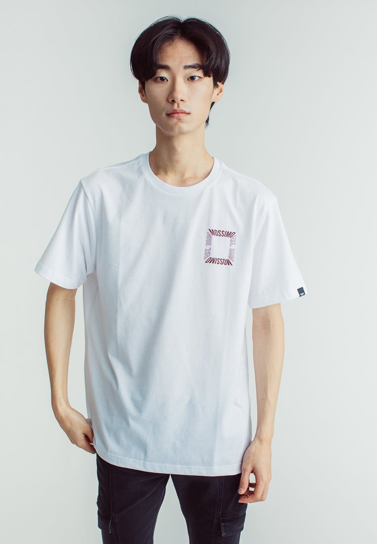 White Basic Round Neck Comfort Fit Tee with Back Flat Print - Mossimo PH