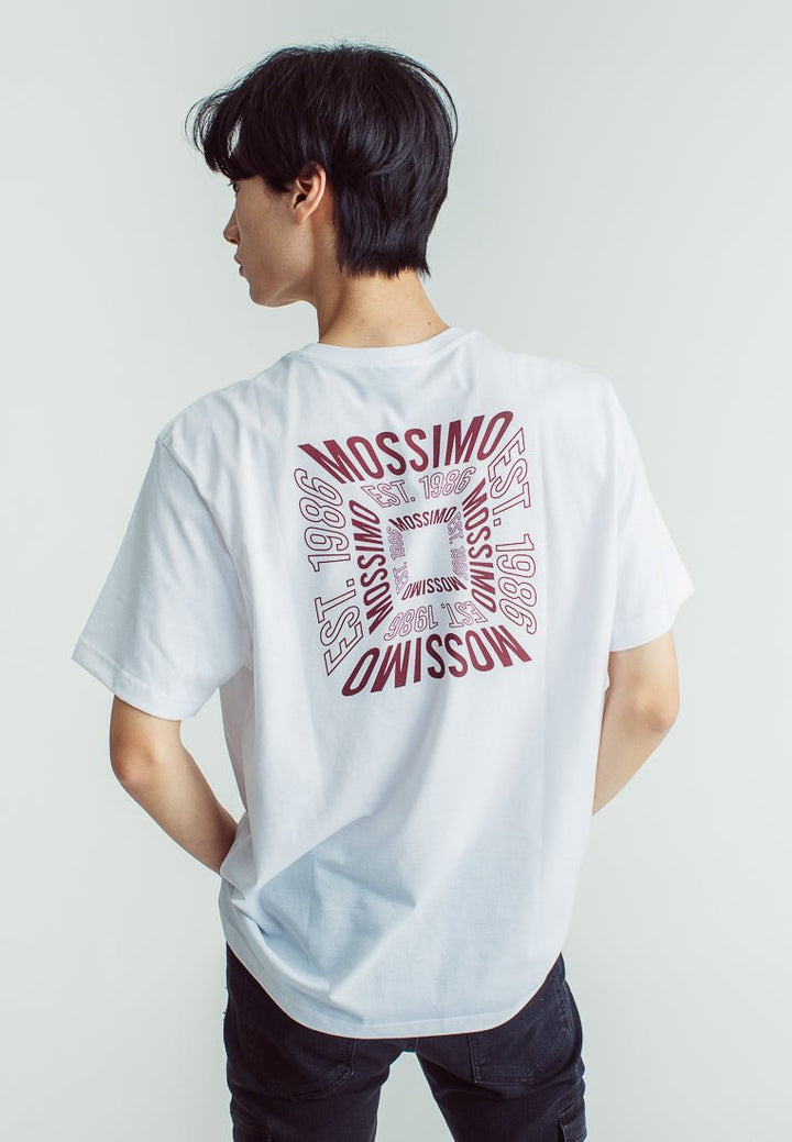 White Basic Round Neck Comfort Fit Tee with Back Flat Print - Mossimo PH