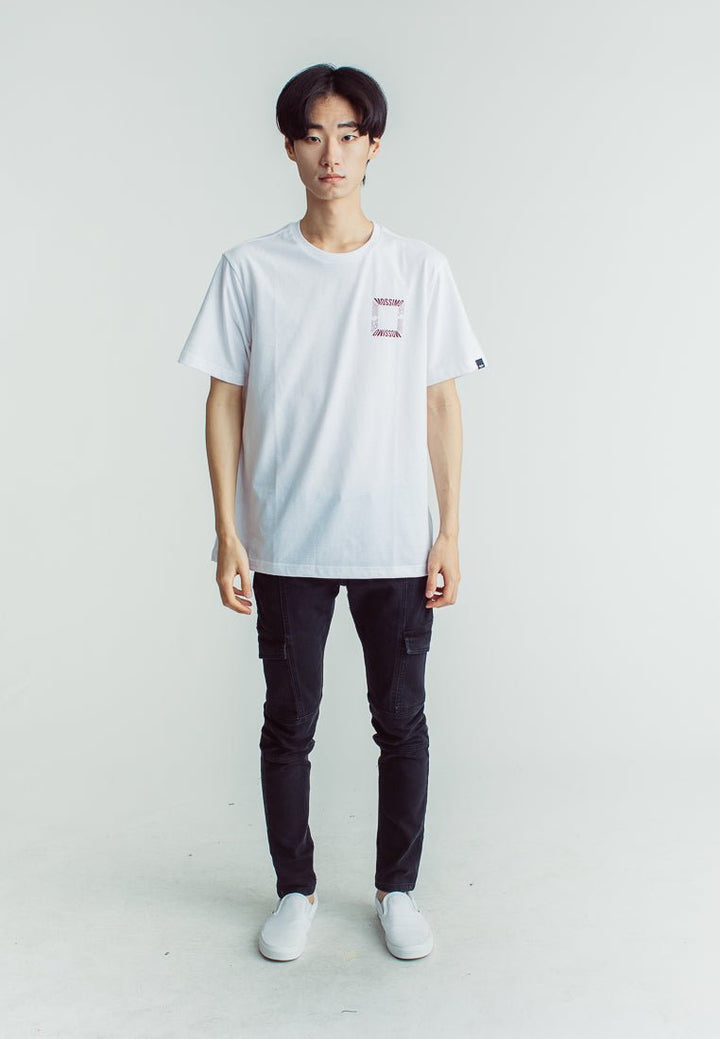White Basic Round Neck Comfort Fit Tee with Back Flat Print - Mossimo PH