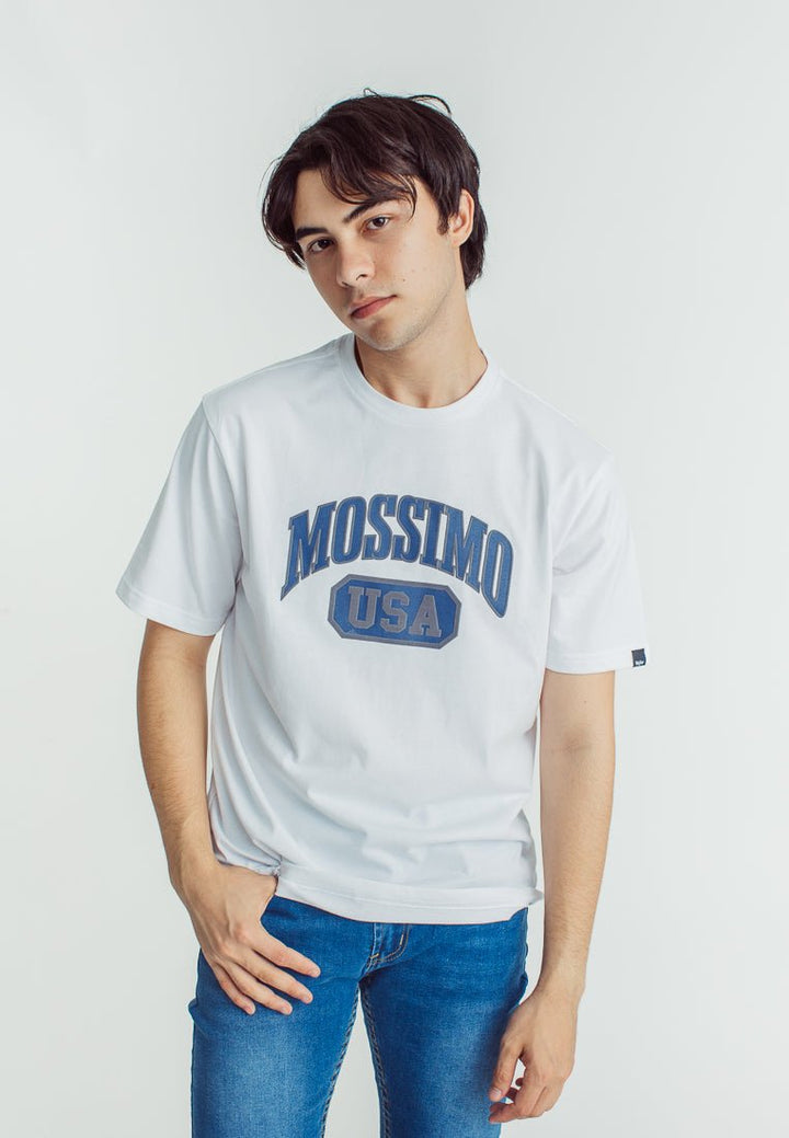 White Basic Round Neck Comfort Fit Tee with Flocking and Flat Print - Mossimo PH