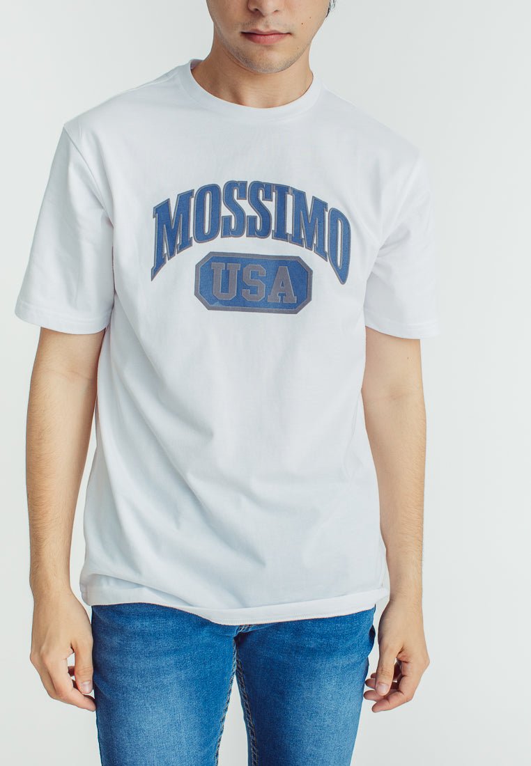 White Basic Round Neck Comfort Fit Tee with Flocking and Flat Print - Mossimo PH