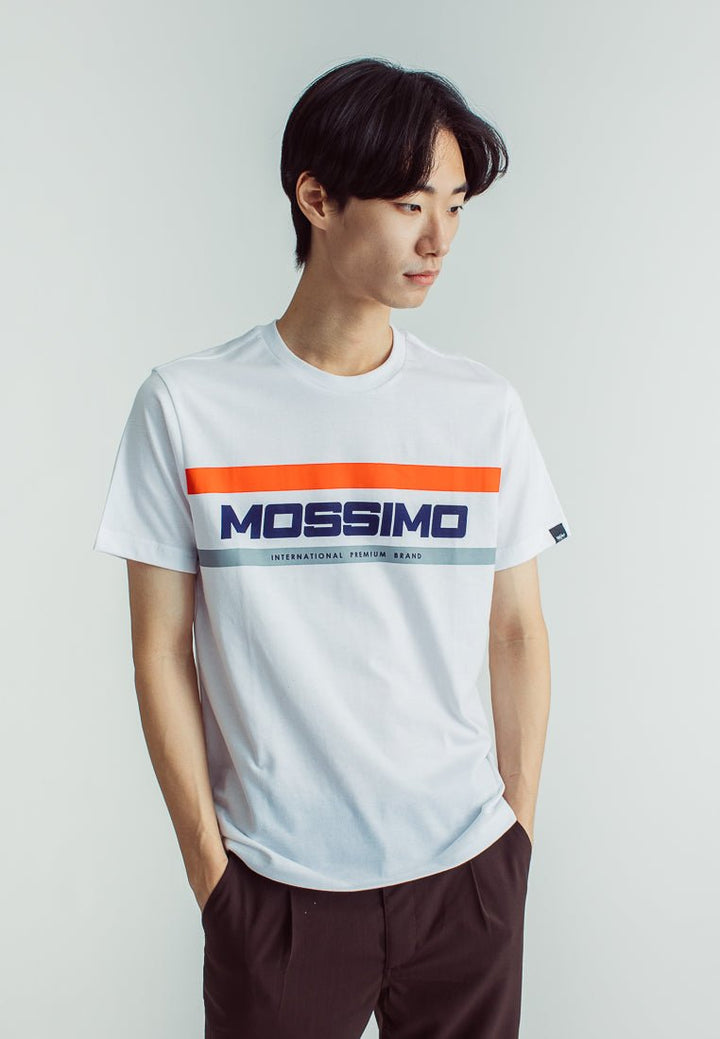 White Basic Round Neck Muscle Fit Tee with Flat Print - Mossimo PH