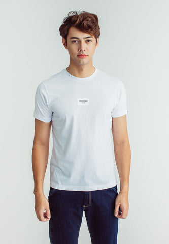 White Basic Round Neck Muscle Fit Tee with High Density Print - Mossimo PH