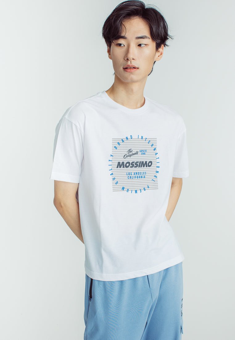 White Basic Round Neck Urban Fit Tee with Flat Print - Mossimo PH