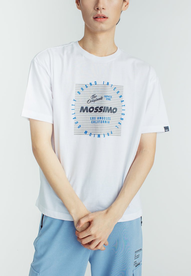 White Basic Round Neck Urban Fit Tee with Flat Print - Mossimo PH
