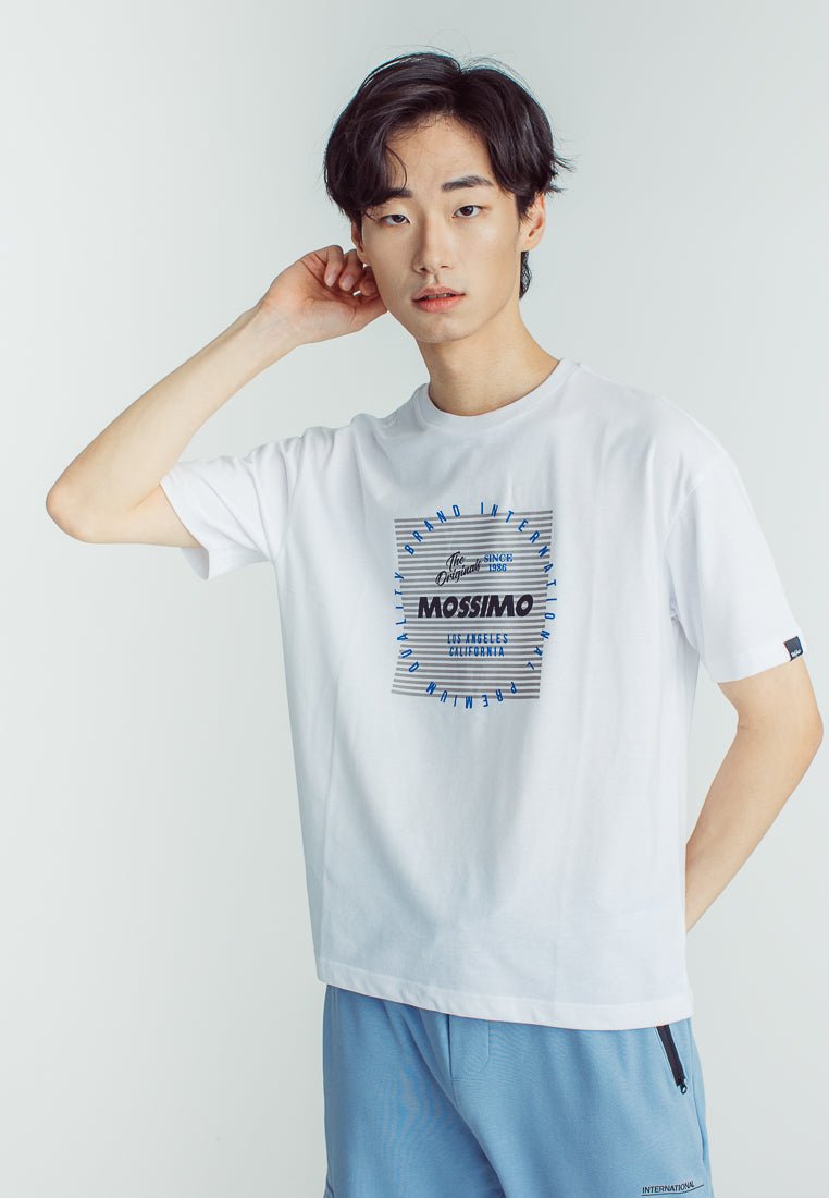 White Basic Round Neck Urban Fit Tee with Flat Print - Mossimo PH