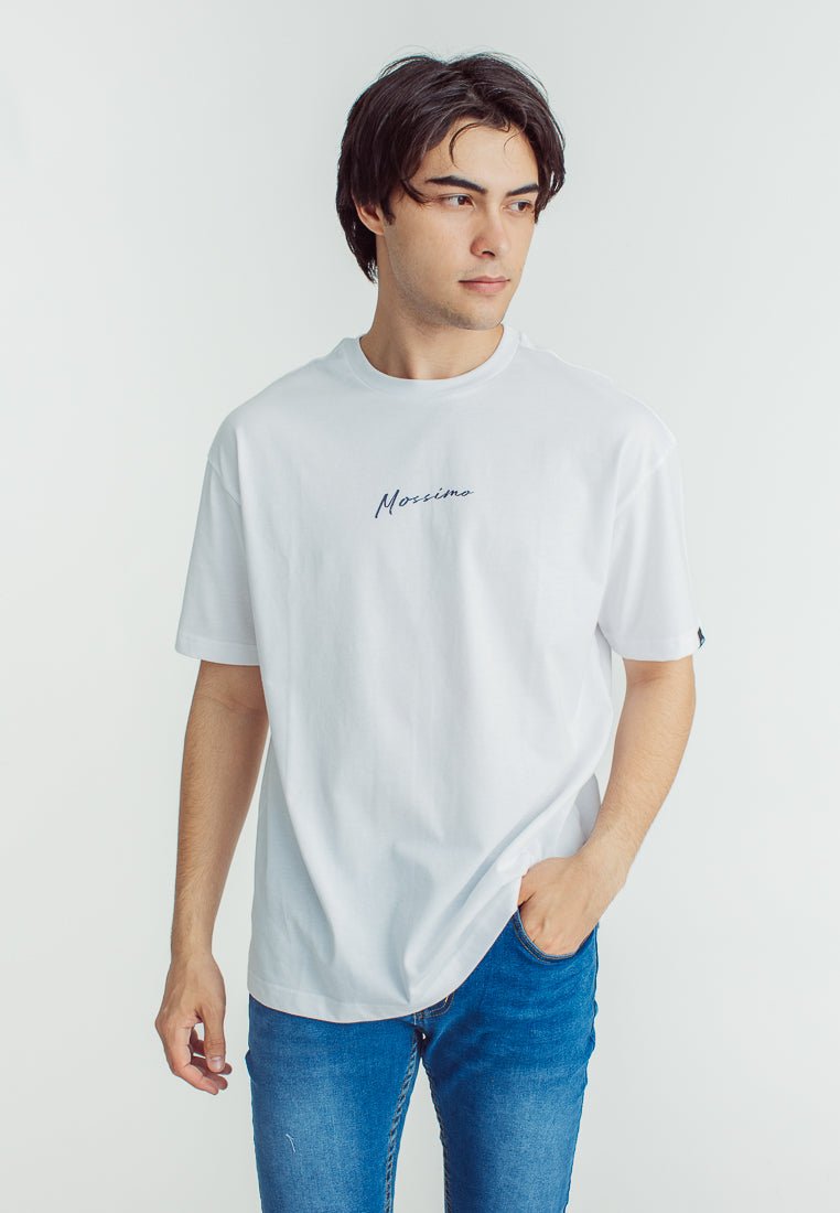 White Basic Round Neck Urban Fit Tee with Liquid Shimmer and Flat Print - Mossimo PH