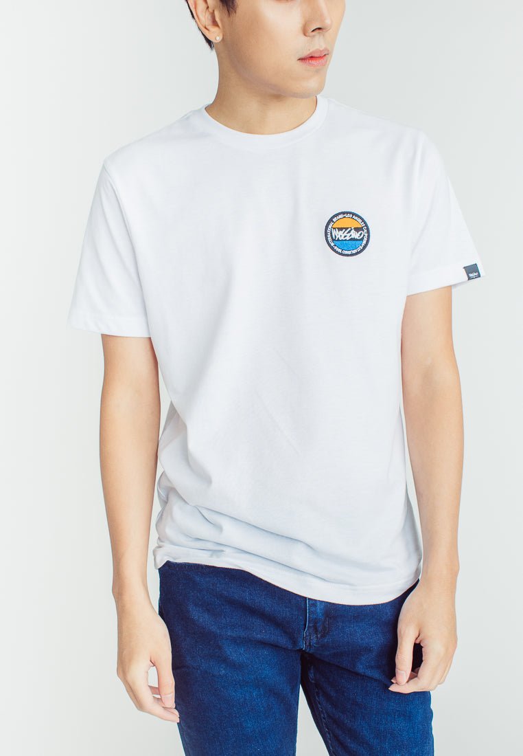 White Basic Round Neck with Small Patch Embroidery Branding Muscle Fit Tee - Mossimo PH