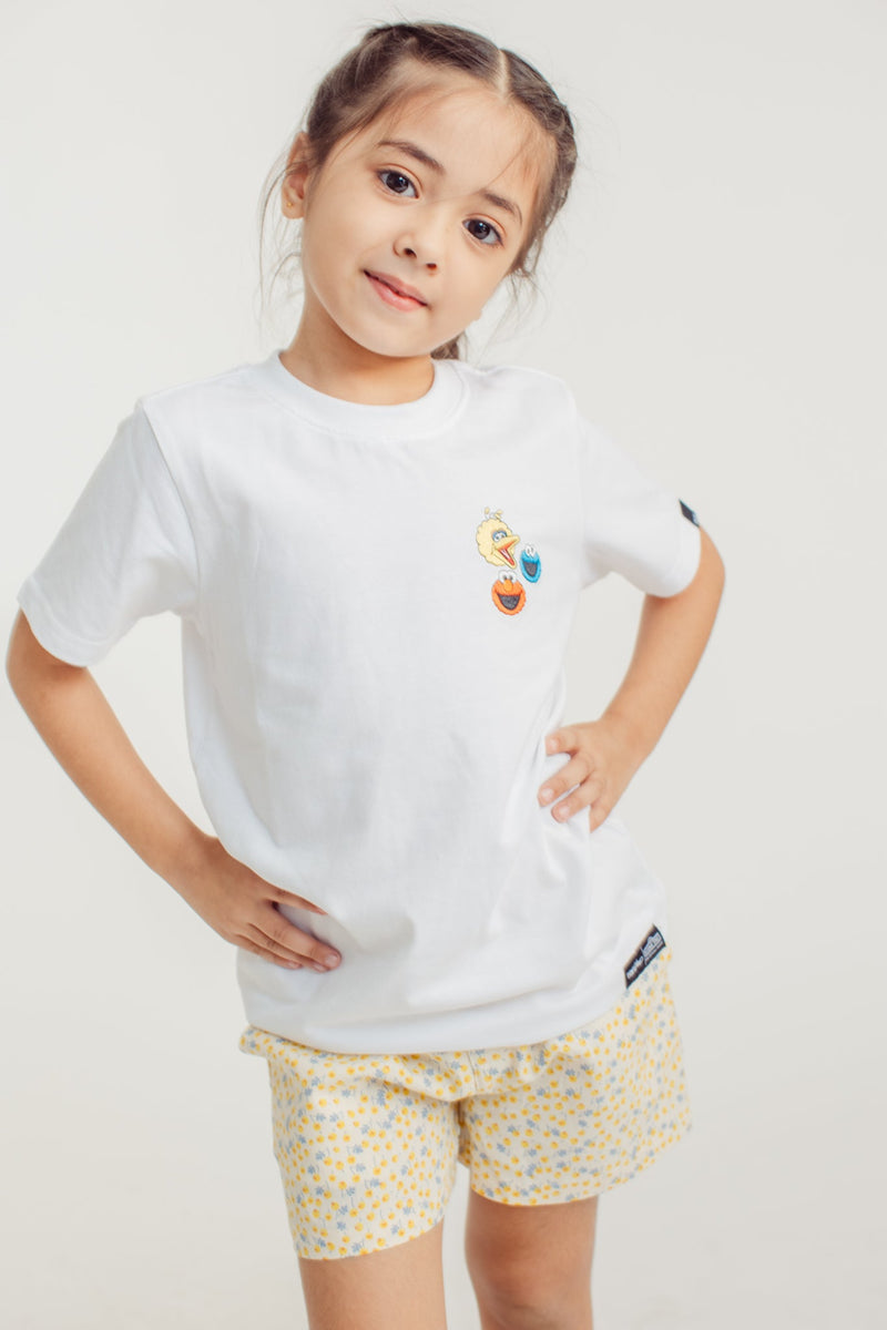 White Basic Tshirt with Elmo, Cookie Monster, and Big Bird Embroidery ...