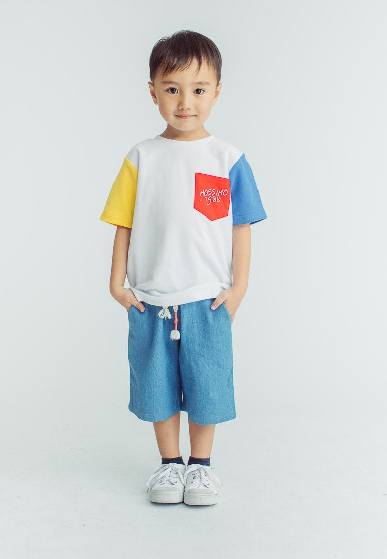 White Blue Color Block Shirt with Denim Short - Mossimo PH