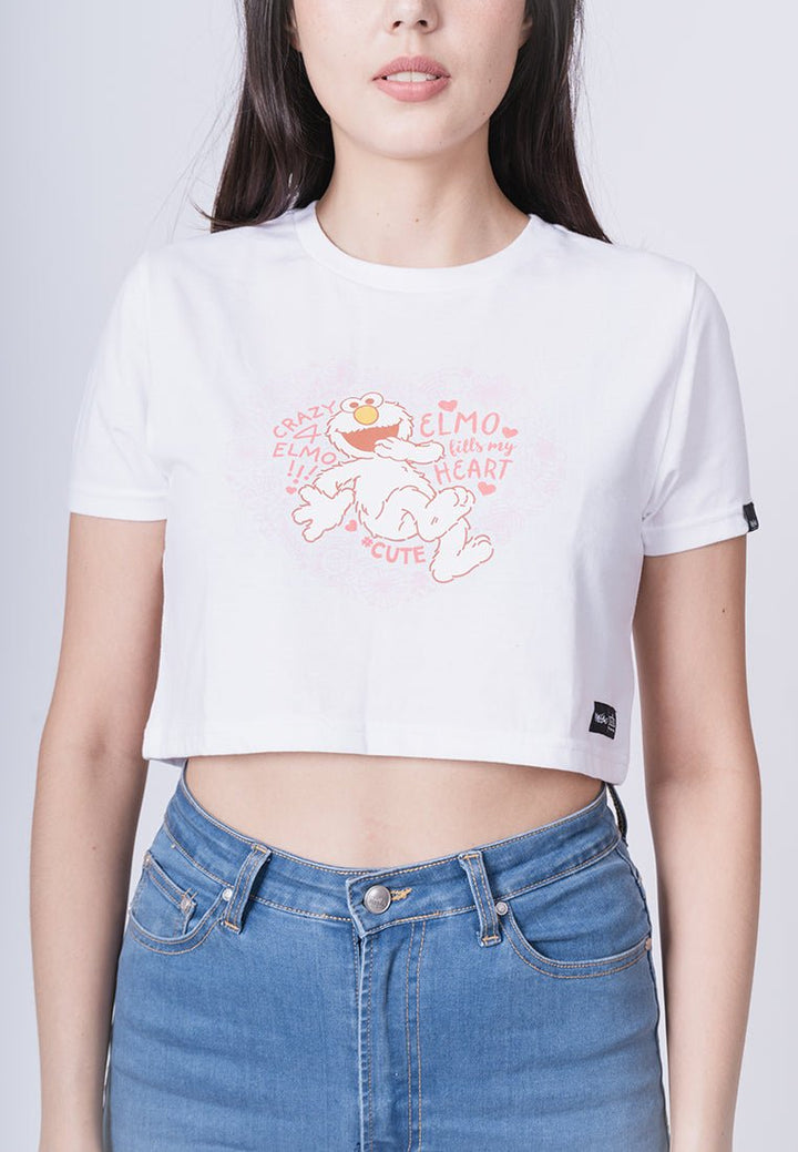 White Elmo with Patterned Heart Soft Touch and High Density Print Super Cropped Fit Tee - Mossimo PH
