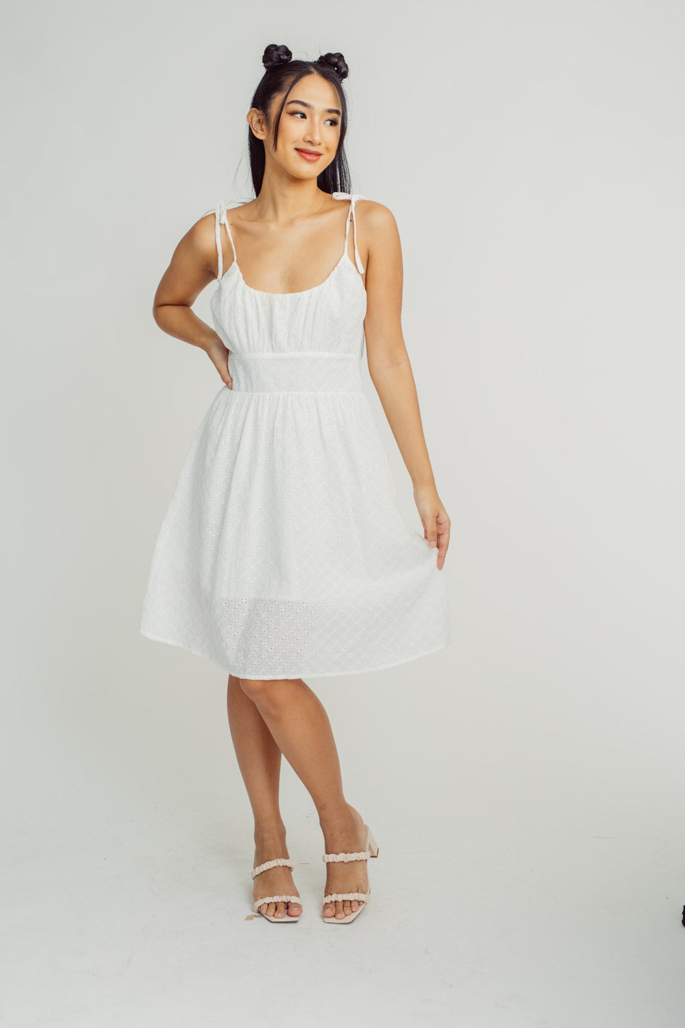 White Fashion Garthered eyelet Mini Dress Tailored Fit - Mossimo PH