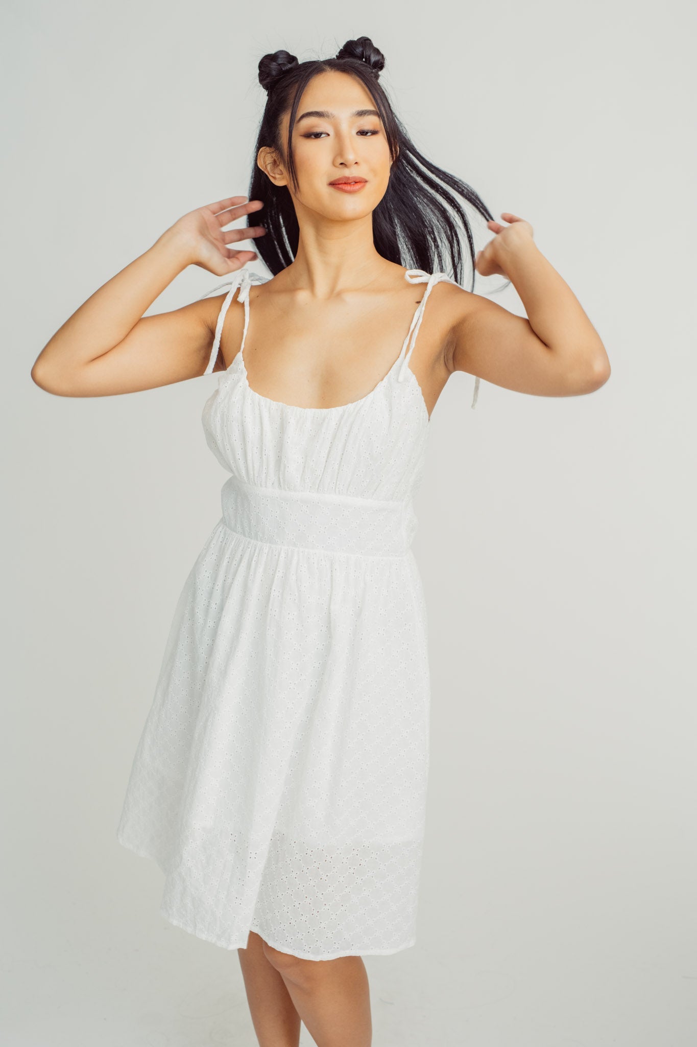 White Fashion Garthered eyelet Mini Dress Tailored Fit - Mossimo PH