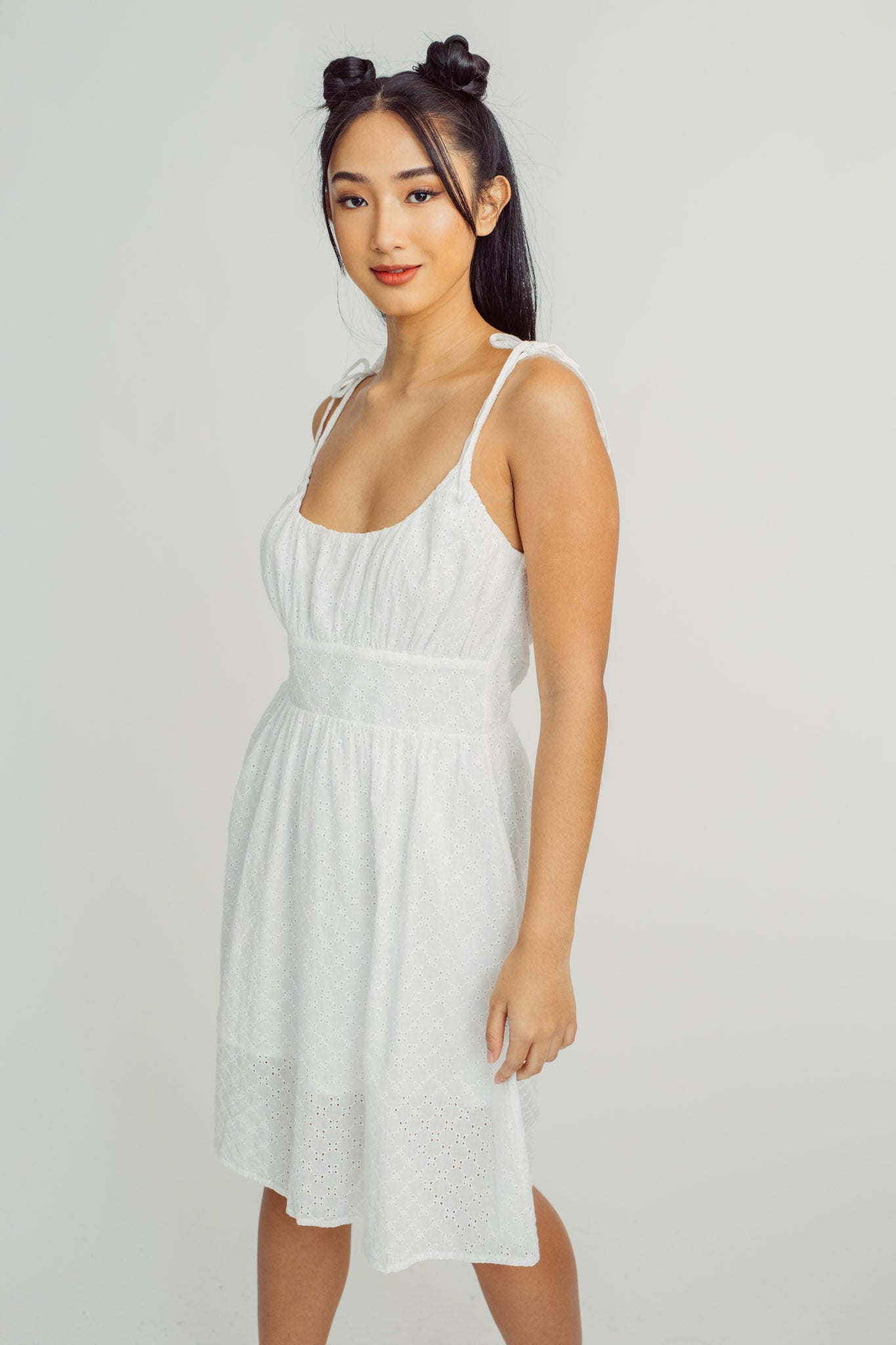 White Fashion Garthered eyelet Mini Dress Tailored Fit - Mossimo PH
