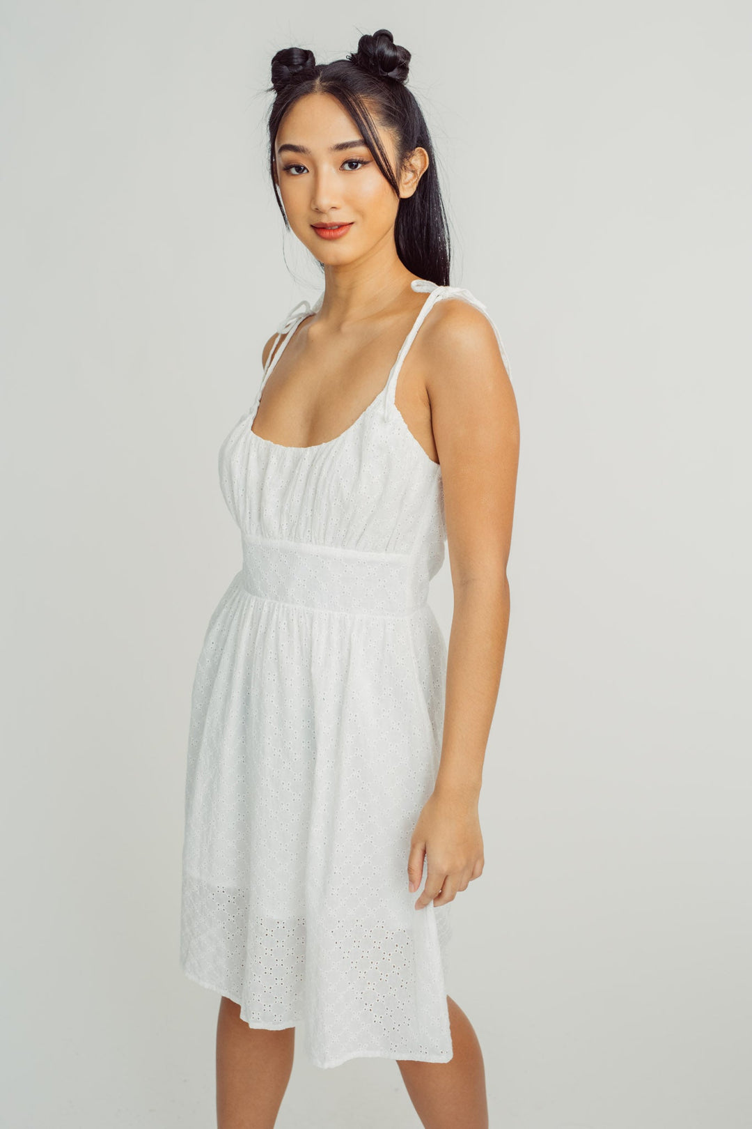 White Fashion Garthered eyelet Mini Dress Tailored Fit - Mossimo PH