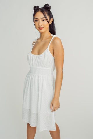 White Fashion Garthered eyelet Mini Dress Tailored Fit - Mossimo PH