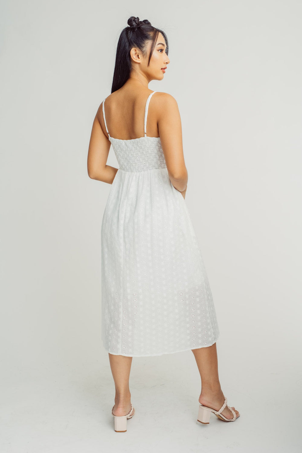 White Fashion Garthered Midi Jumper Dress Tailored Fit - Mossimo PH