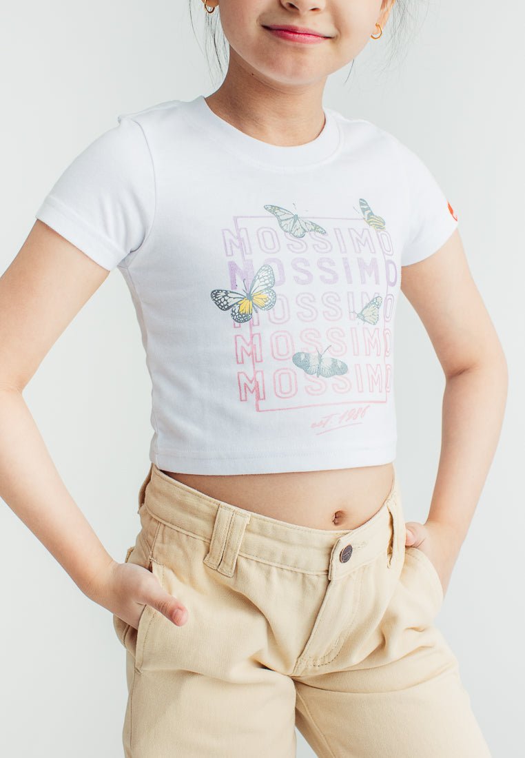White Girls Basic Cropped Tshirt with Butterfly Design - Mossimo PH