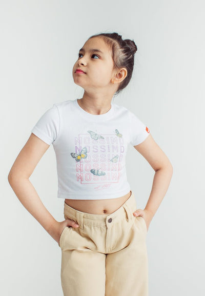 White Girls Basic Cropped Tshirt with Butterfly Design - Mossimo PH