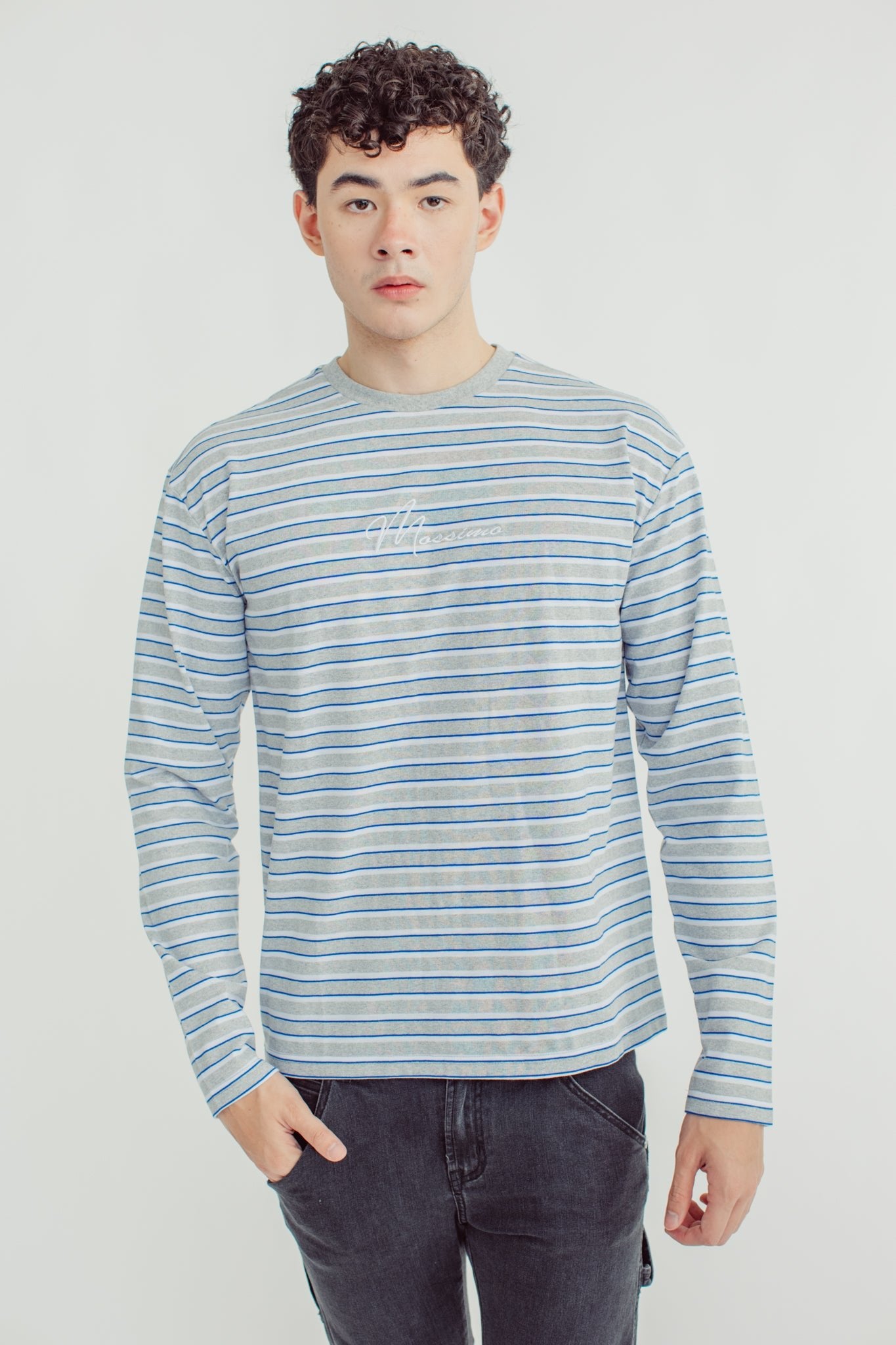 White Gray Long Sleeve Stripes with Embroidery - Mossimo PH