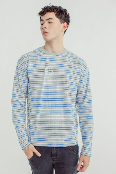White Gray Long Sleeve Stripes with Embroidery - Mossimo PH